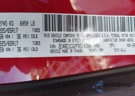 2015 Chrysler Town & Country Touring-L z USA, uszkodzony, nr VIN 2C4RC1CG2FR514394